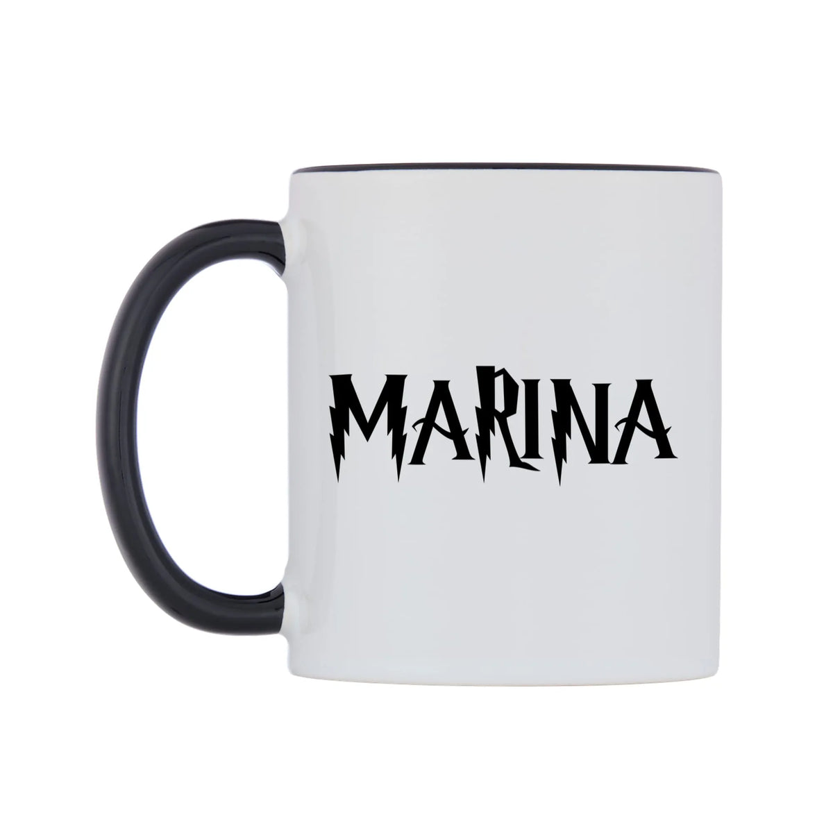 Marina - Wizard Themed Mug — white 11oz gloss mug with a black inside and handle, right side, on a white background