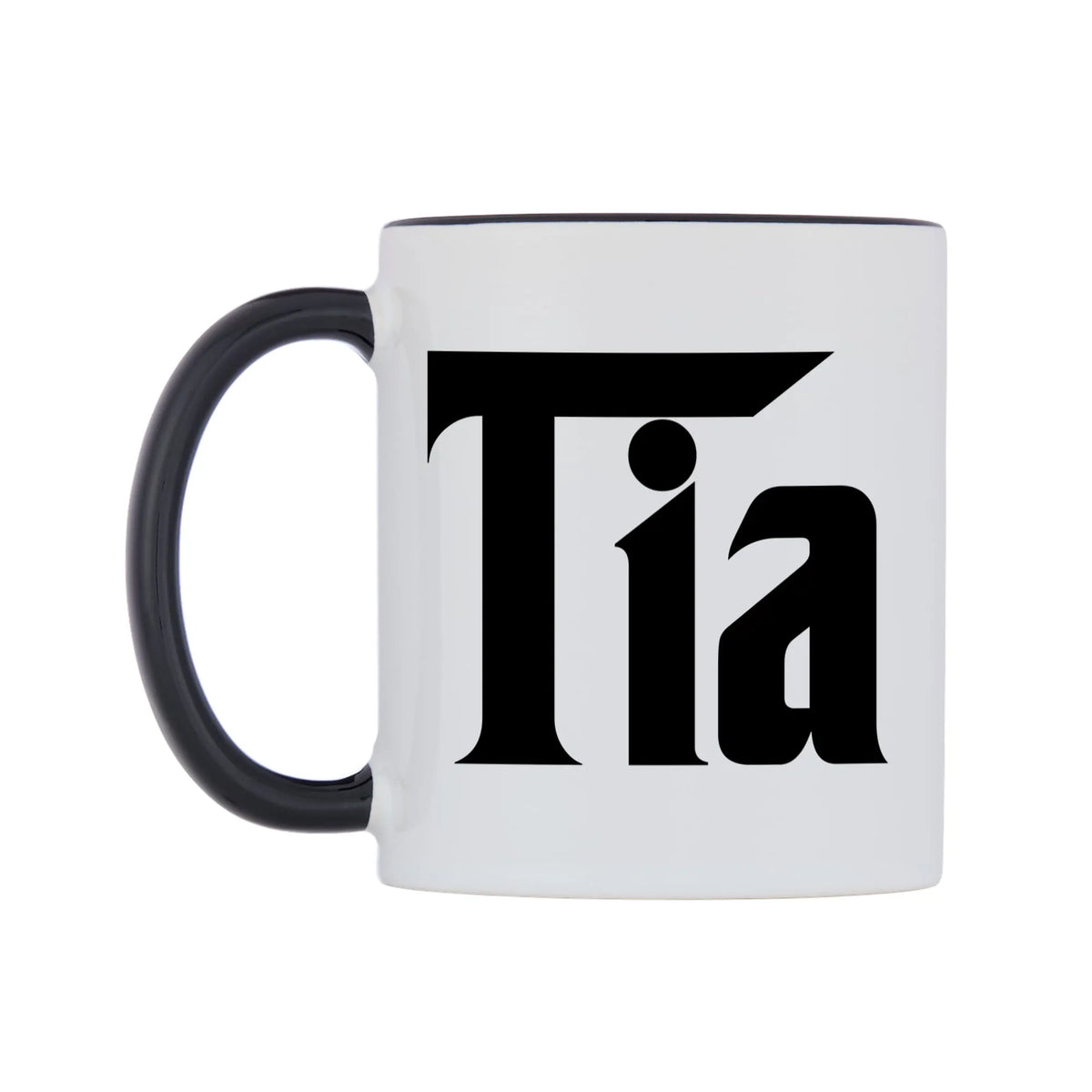 Tia - Godfather Themed Mug — white 11oz gloss mug with a black inside and handle, right side, on a white background