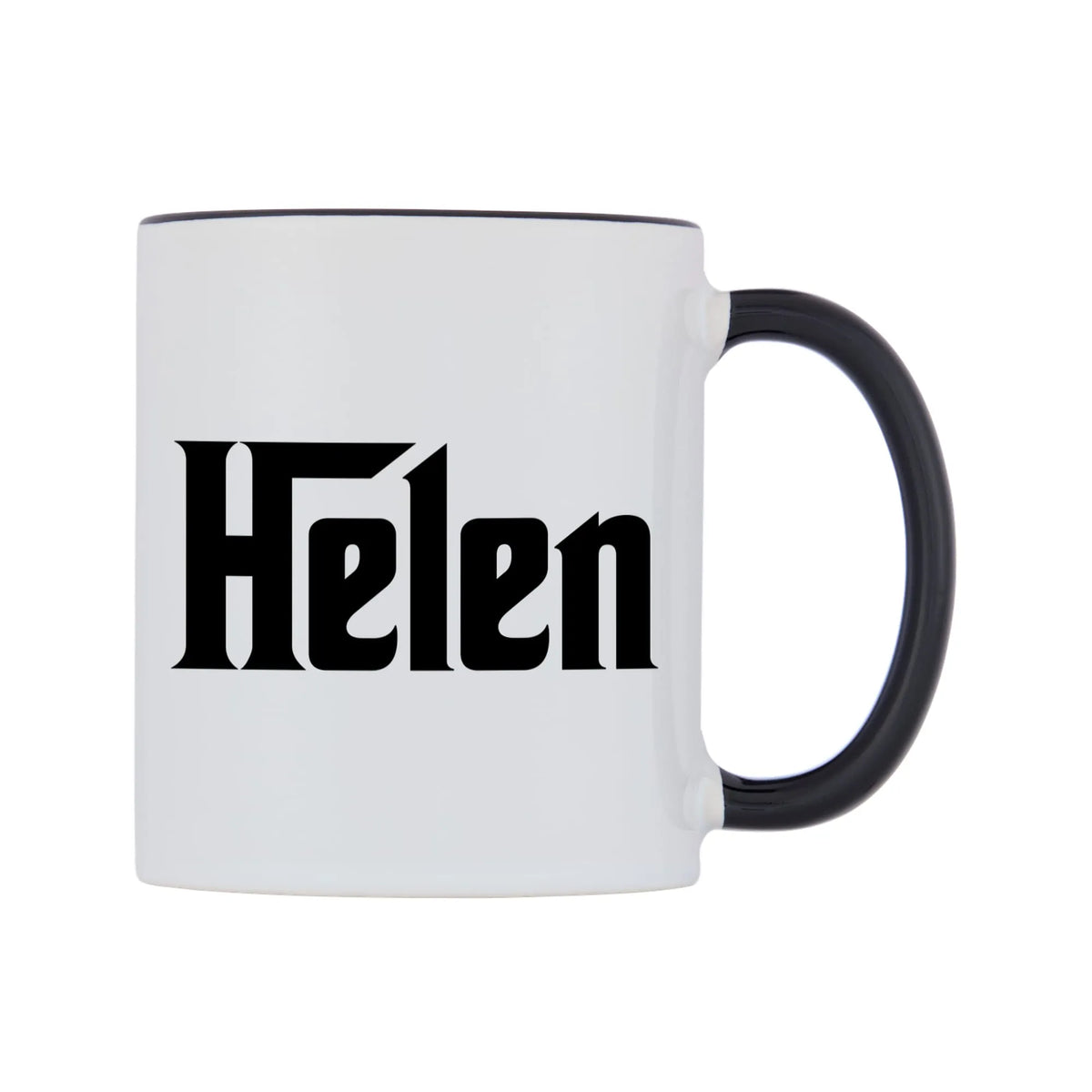 Helen - Godfather Themed Mug — white 11oz gloss mug with a black inside and handle, left side, on a white background