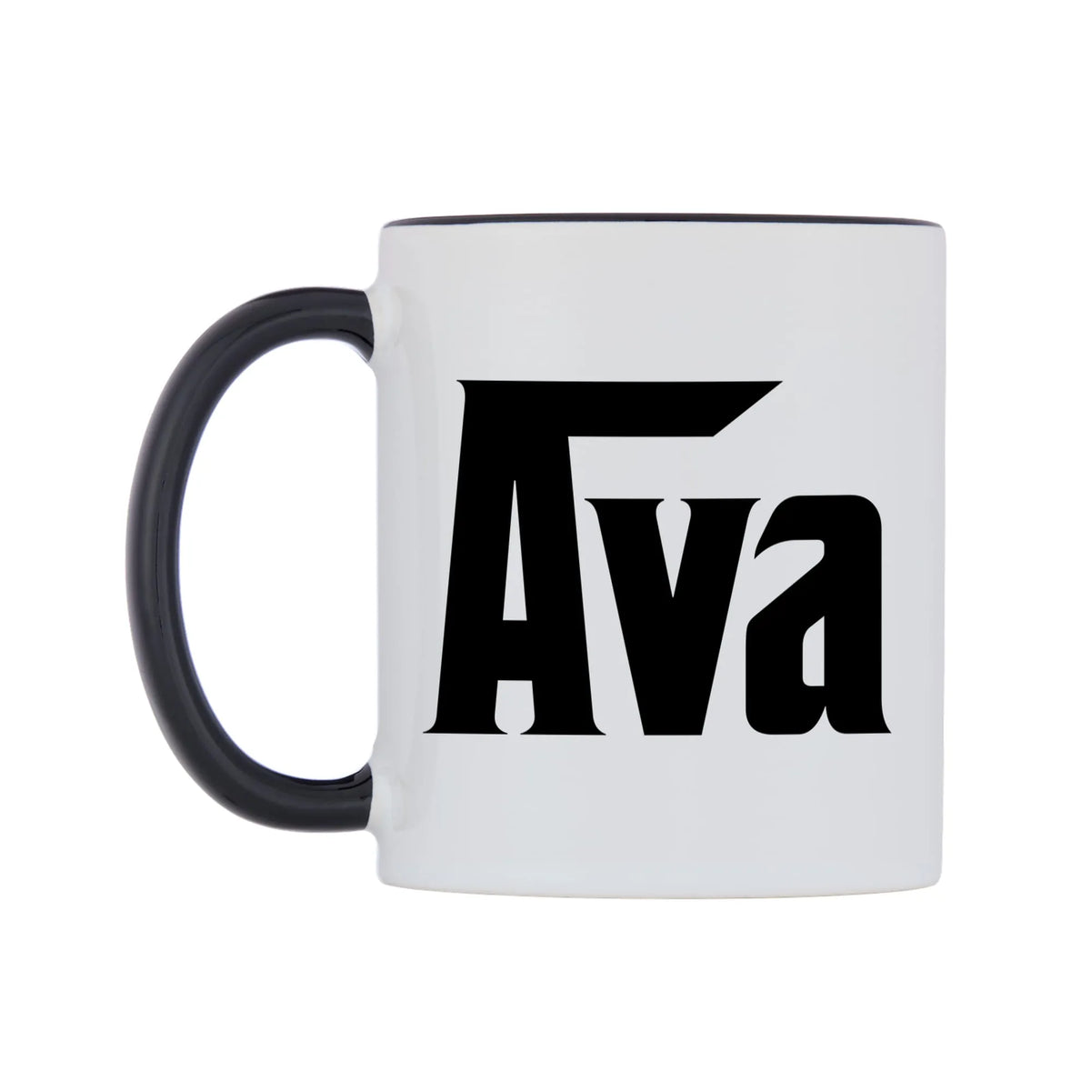 Ava - Godfather Themed Mug — white 11oz gloss mug with a black inside and handle, right side, on a white background