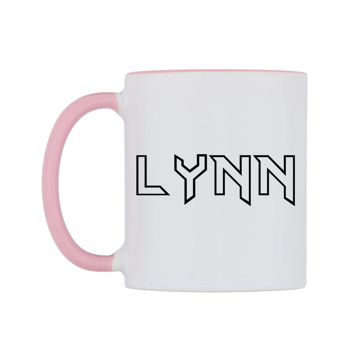 Lynn - Iron Maiden Themed Mug — white 11oz gloss mug with a pink inside and handle, right side, on a white background