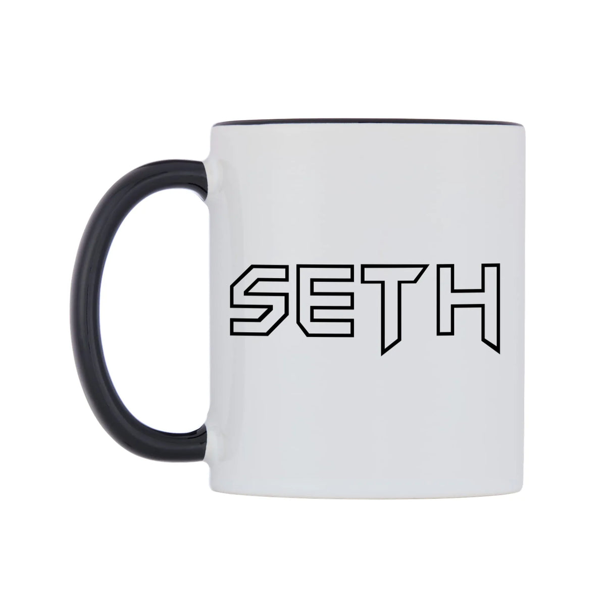 Seth - Iron Maiden Themed Mug — white 11oz gloss mug with a black inside and handle, right side, on a white background