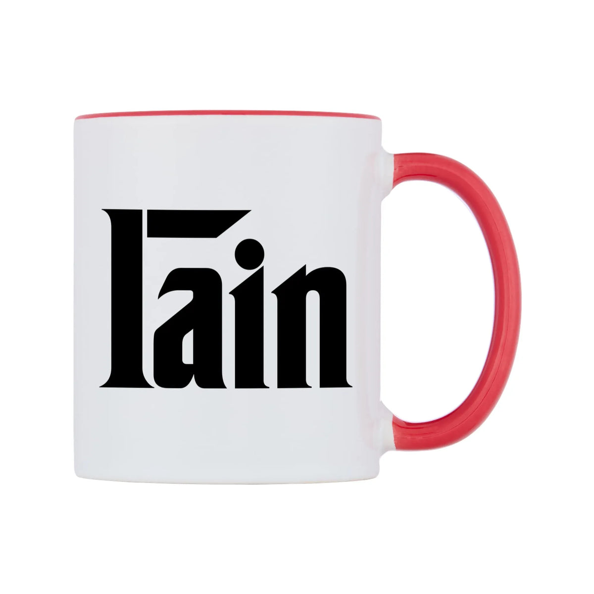 Iain - Godfather Themed Mug — white 11oz gloss mug with a red inside and handle, left side, on a white background
