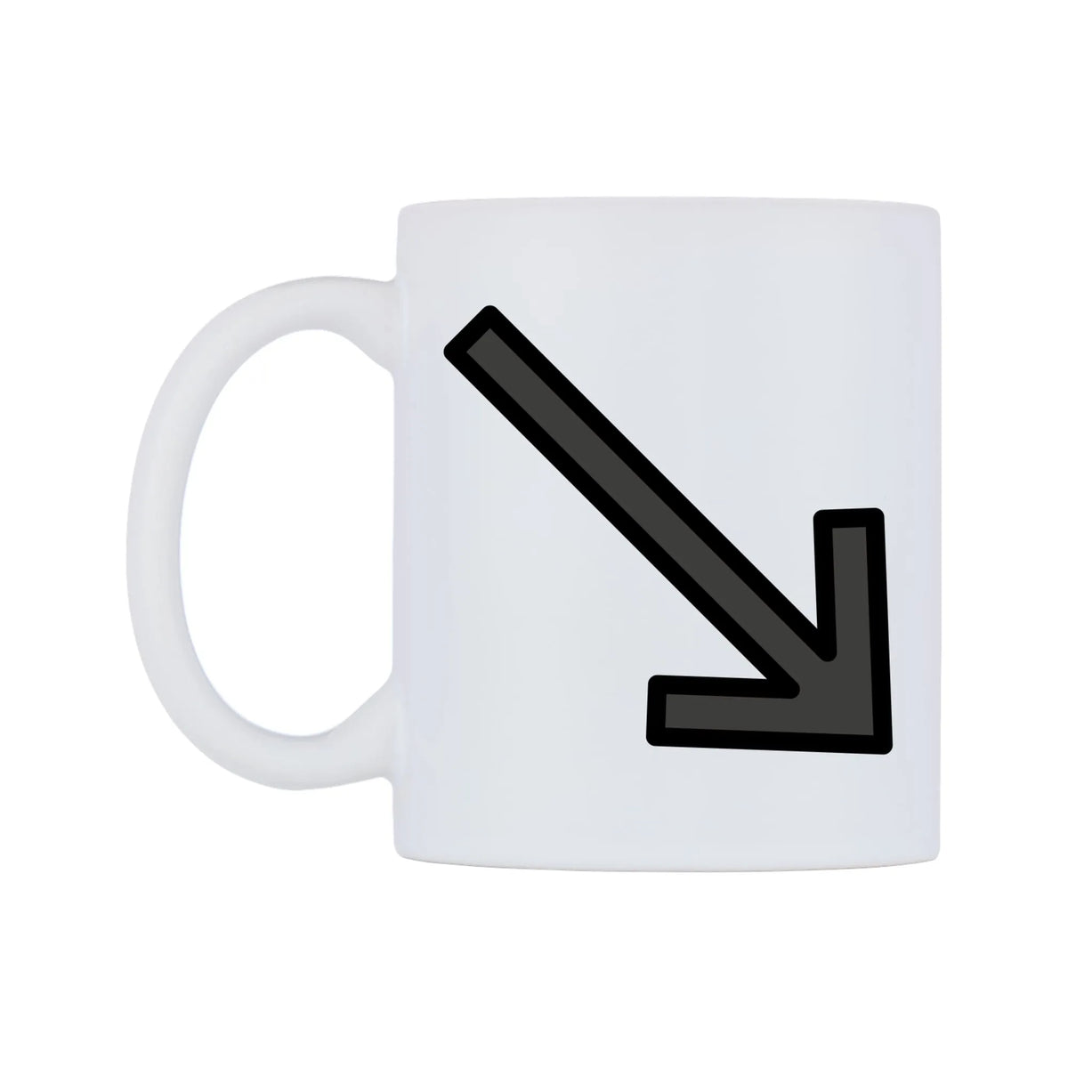 Down-Right Arrow Emoji Mug — mug, right side, on a white background
