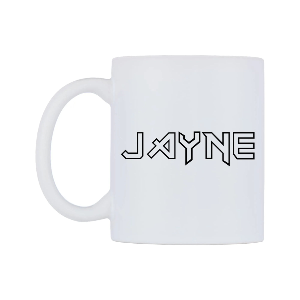 Jayne - Iron Maiden Themed Mug — white 11oz gloss mug, right side, on a white background