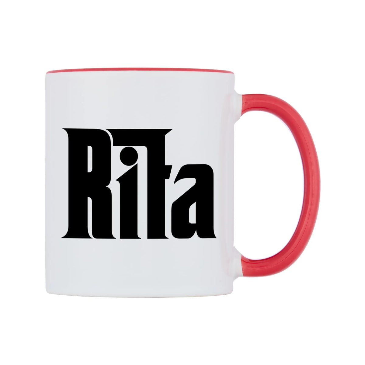 Rita - Godfather Themed Mug — white 11oz gloss mug with a red inside and handle, left side, on a white background