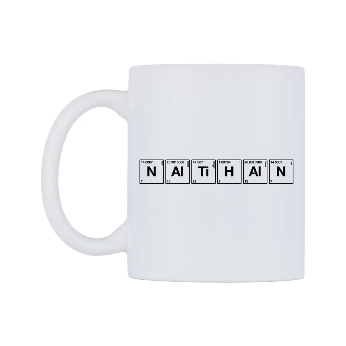 Nathan - Chemistry Themed Mug — mug, right side, on a white background