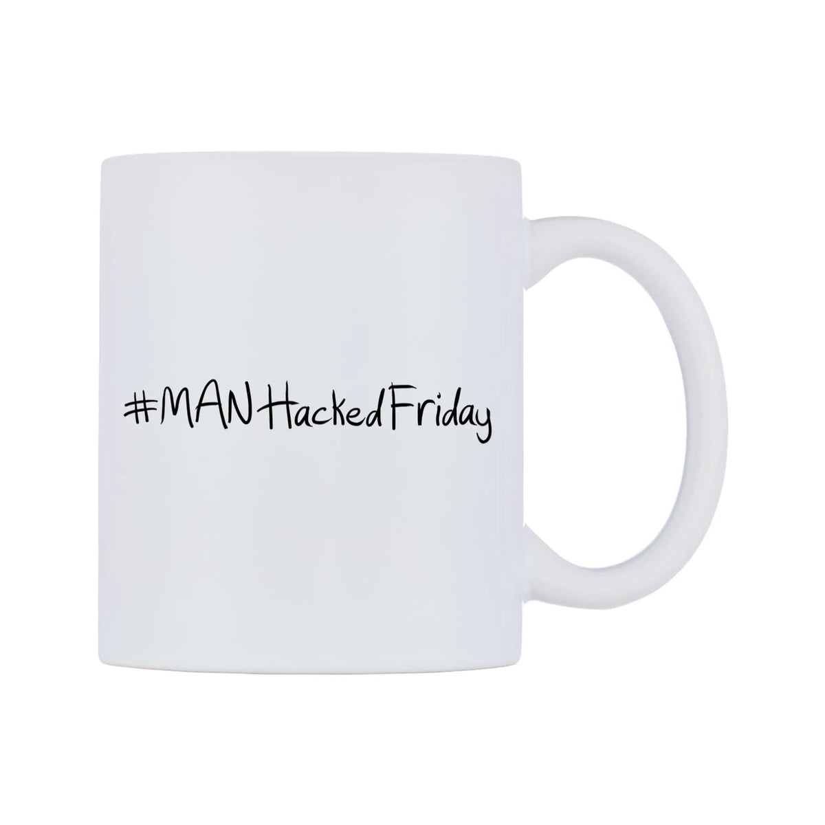 MANHackedFriday Mug — mug, left side, on a white background