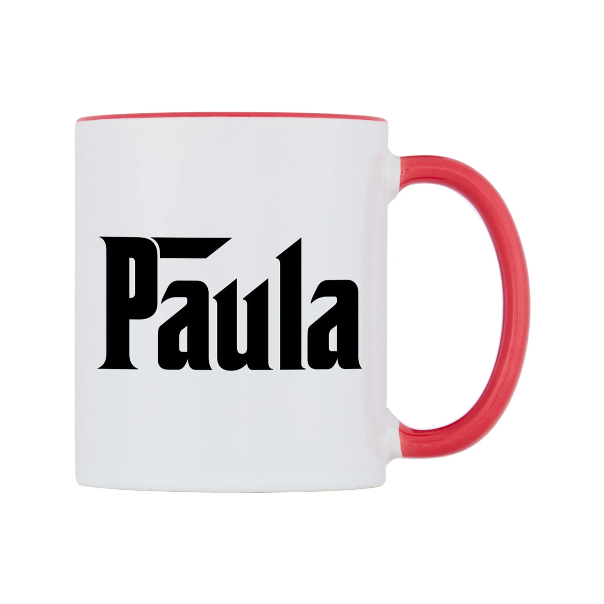 Paula - Godfather Themed Mug — white 11oz gloss mug with a red inside and handle, left side, on a white background