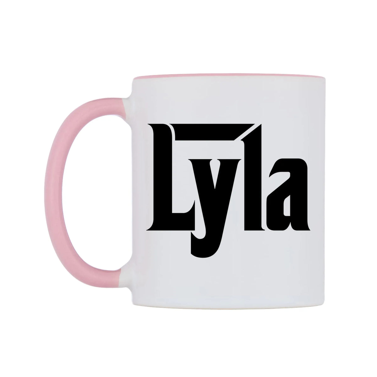 Lyla - Godfather Themed Mug — white 11oz gloss mug with a pink inside and handle, right side, on a white background