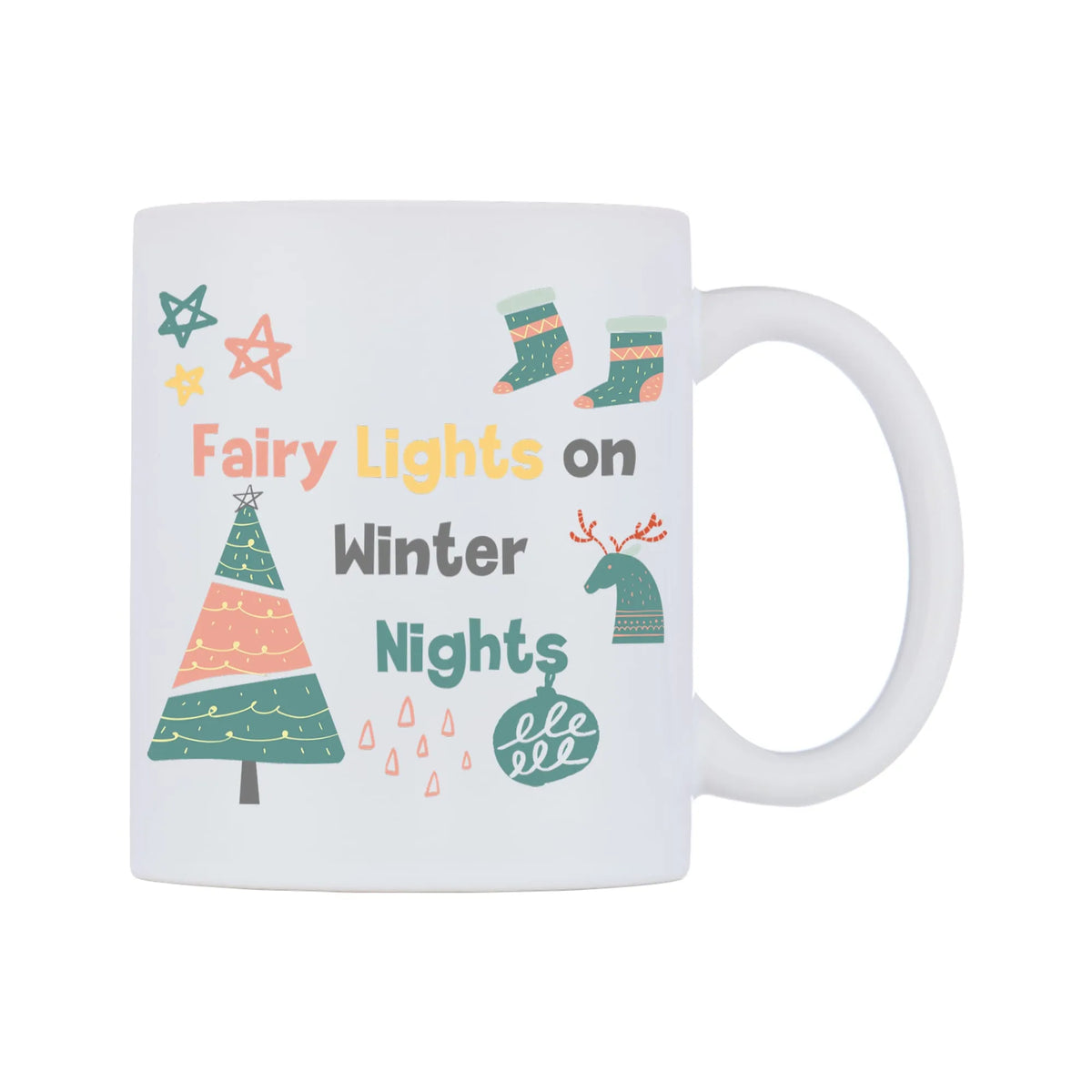 Fairy Lights on Winter Nights Mug — white 11oz gloss mug, left side, on a white background
