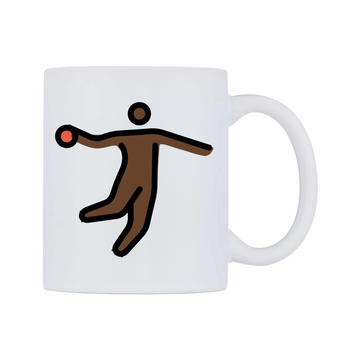 Person Playing Handball: Dark Skin Tone Emoji Mug — mug, left side, on a white background