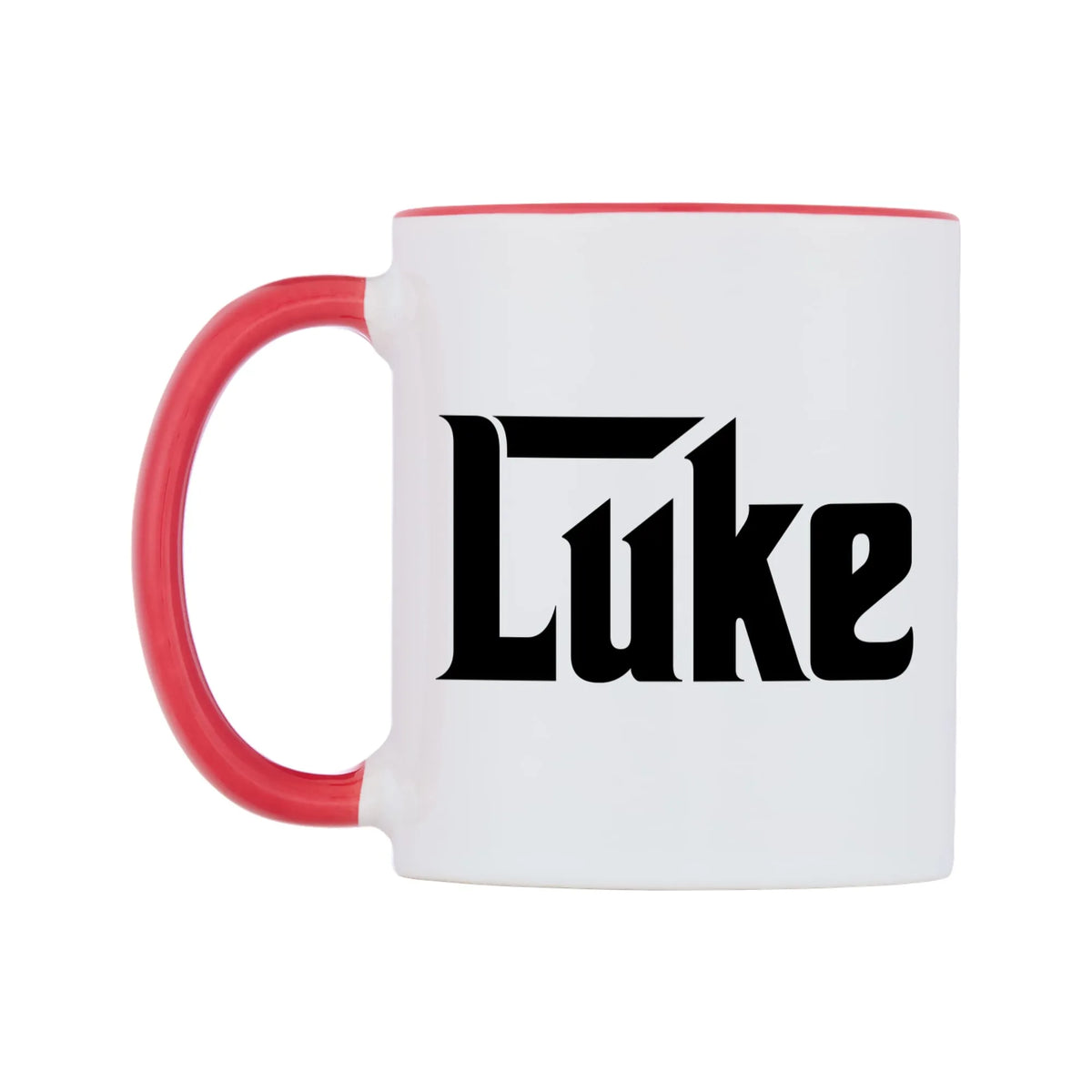 Luke - Godfather Themed Mug — white 11oz gloss mug with a red inside and handle, right side, on a white background