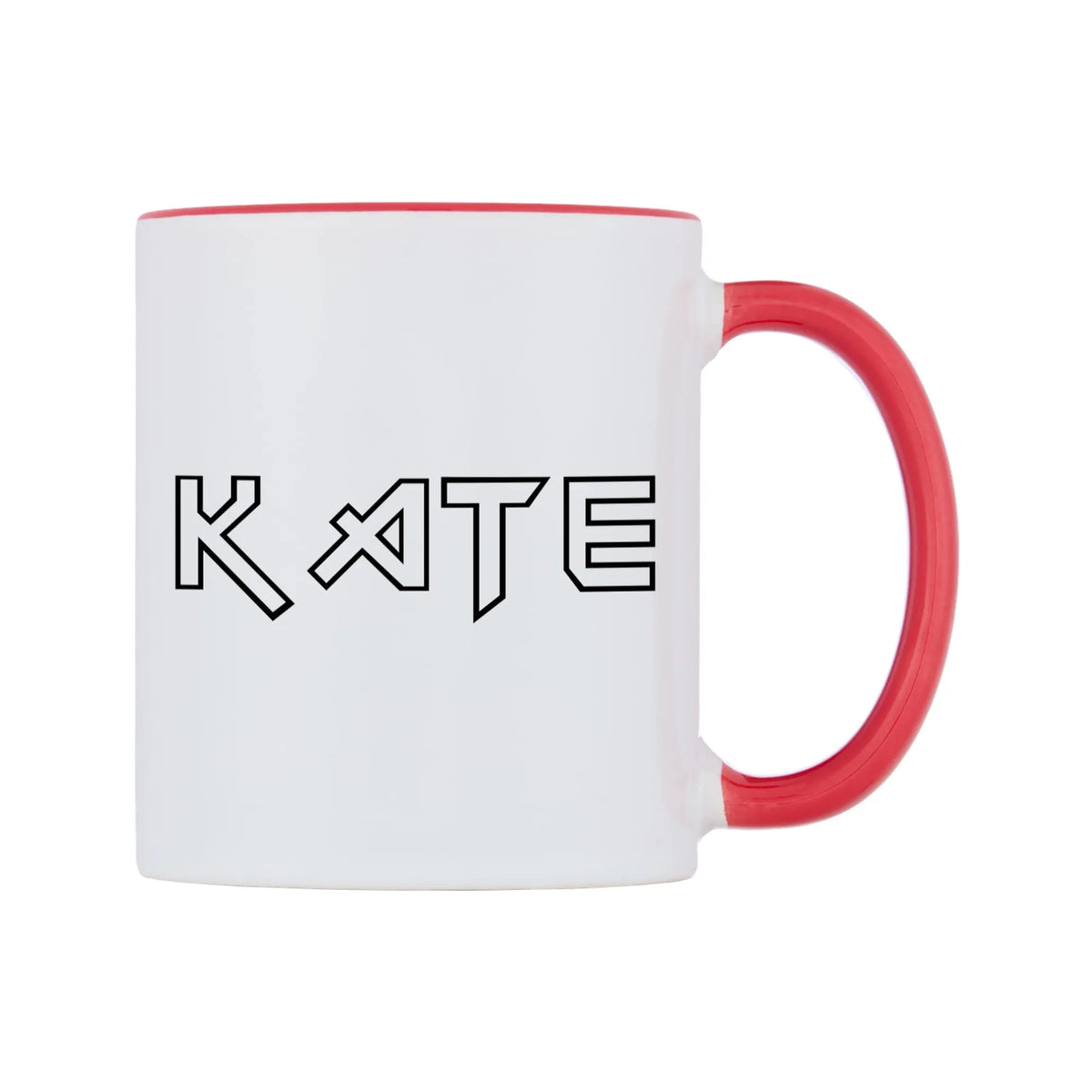 Kate - Iron Maiden Themed Mug — white 11oz gloss mug with a red inside and handle, left side, on a white background