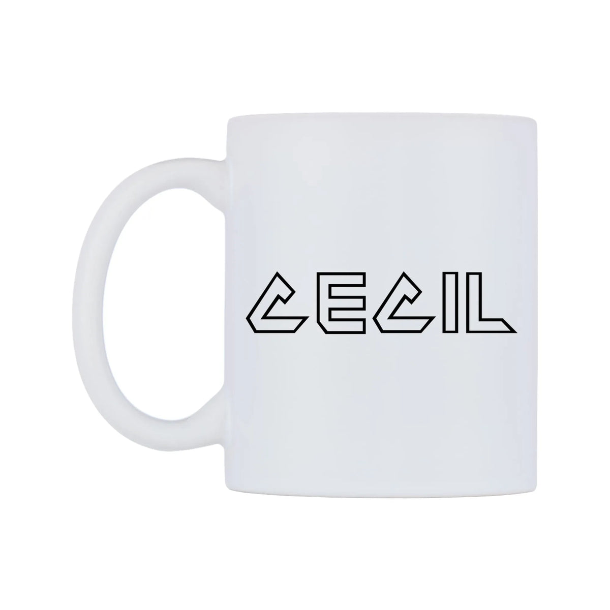 Cecil - Iron Maiden Themed Mug — white 11oz gloss mug, right side, on a white background