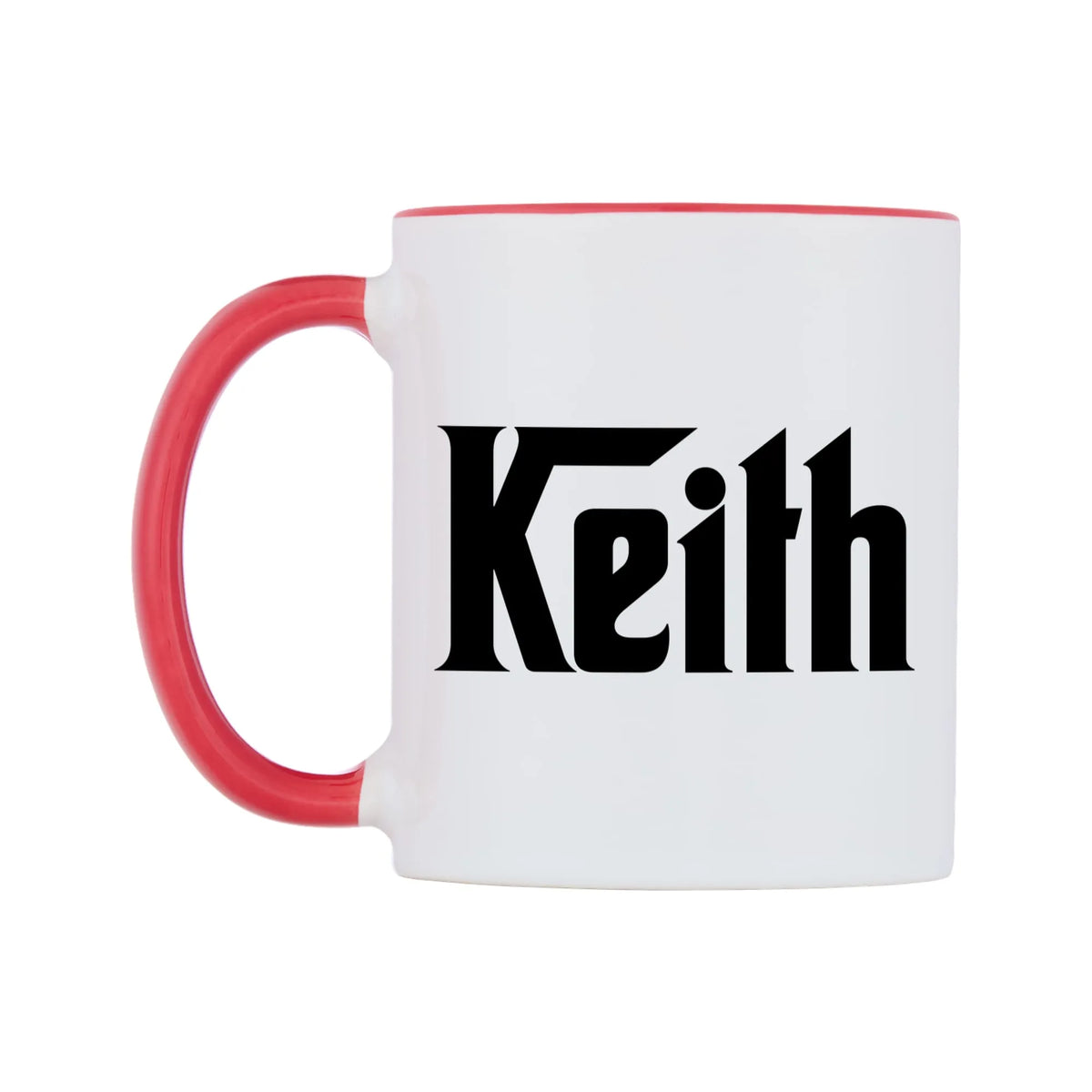 Keith - Godfather Themed Mug — white 11oz gloss mug with a red inside and handle, right side, on a white background