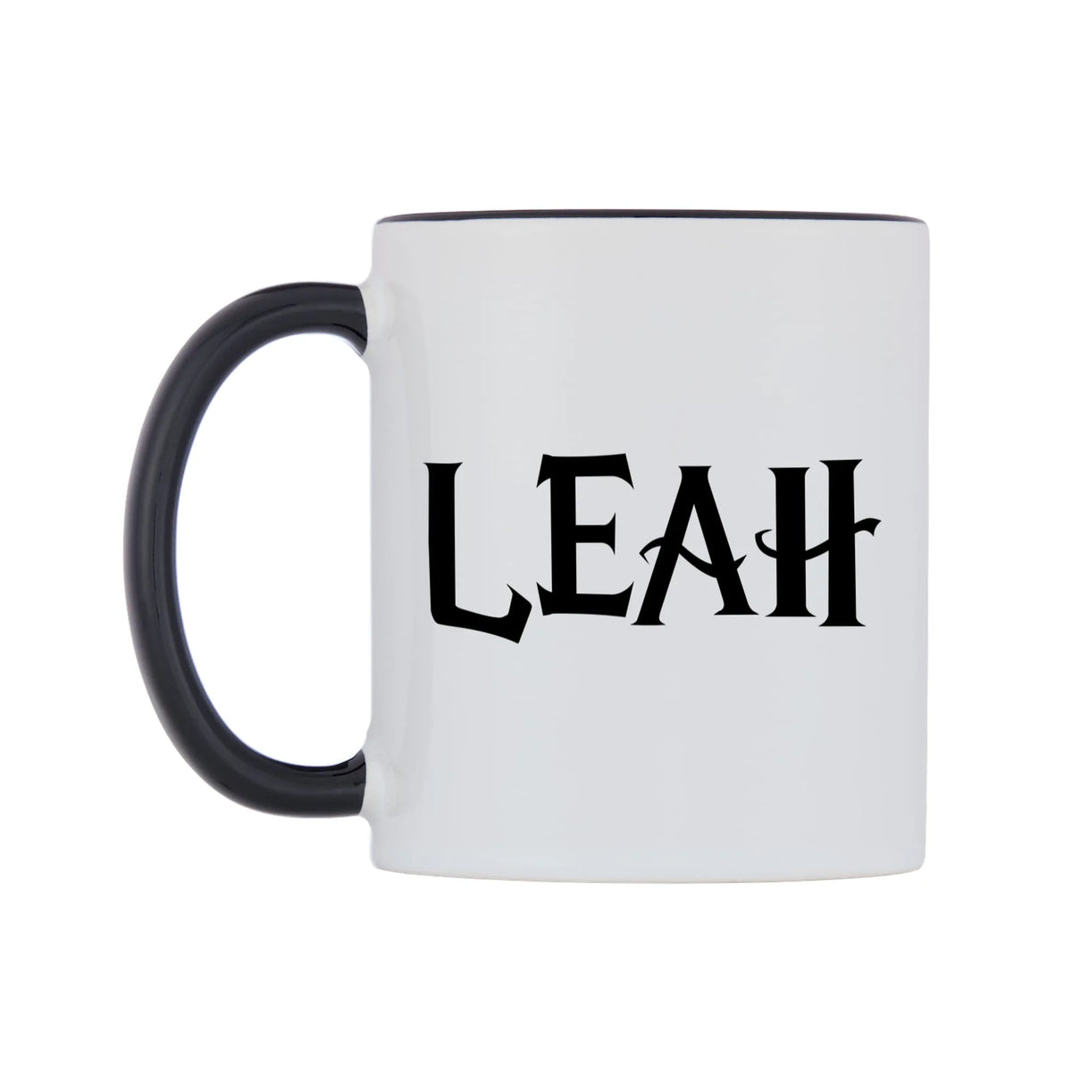 Leah - Wizard Themed Mug — white 11oz gloss mug with a black inside and handle, right side, on a white background