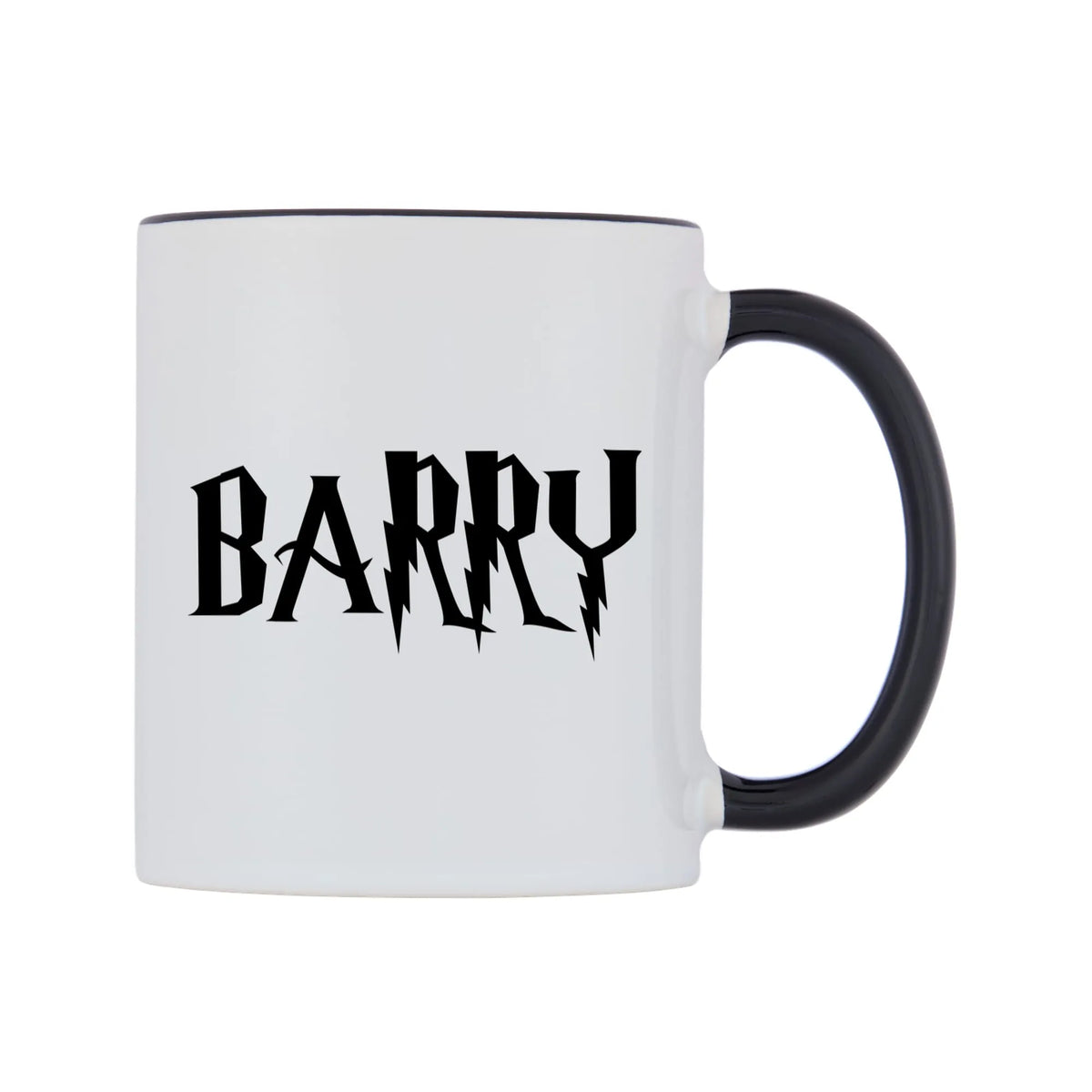 Barry - Wizard Themed Mug — white 11oz gloss mug with a black inside and handle, left side, on a white background