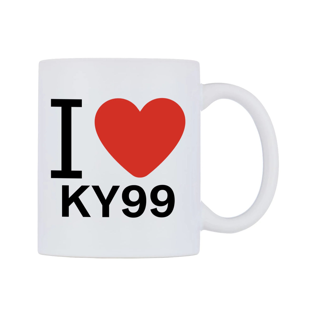 I Love KY99 Mug — white 11oz gloss mug, left side, on a white background