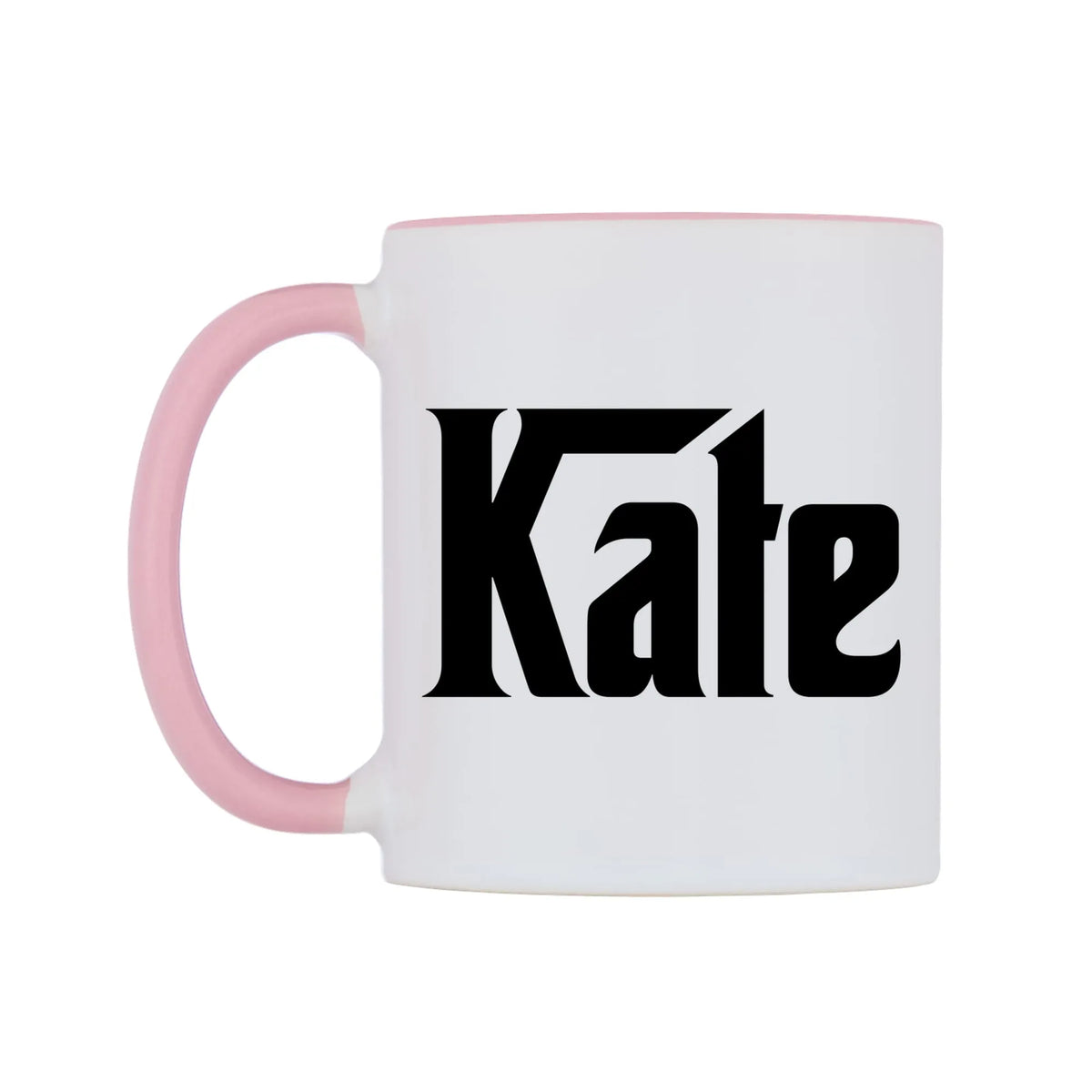 Kate - Godfather Themed Mug — white 11oz gloss mug with a pink inside and handle, right side, on a white background