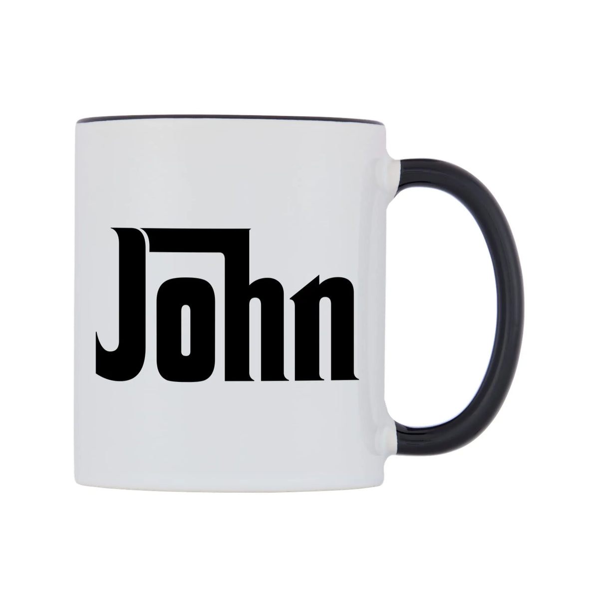 John - Godfather Themed Mug — white 11oz gloss mug with a black inside and handle, left side, on a white background