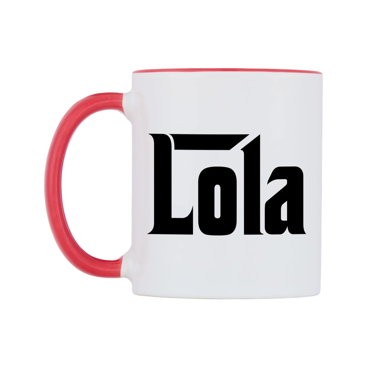 Lola - Godfather Themed Mug — white 11oz gloss mug with a red inside and handle, right side, on a white background