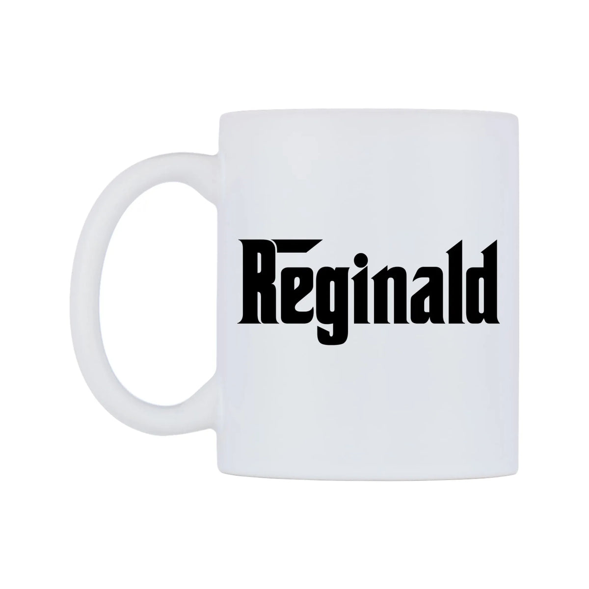 Reginald - Godfather Themed Mug — white 11oz gloss mug, right side, on a white background