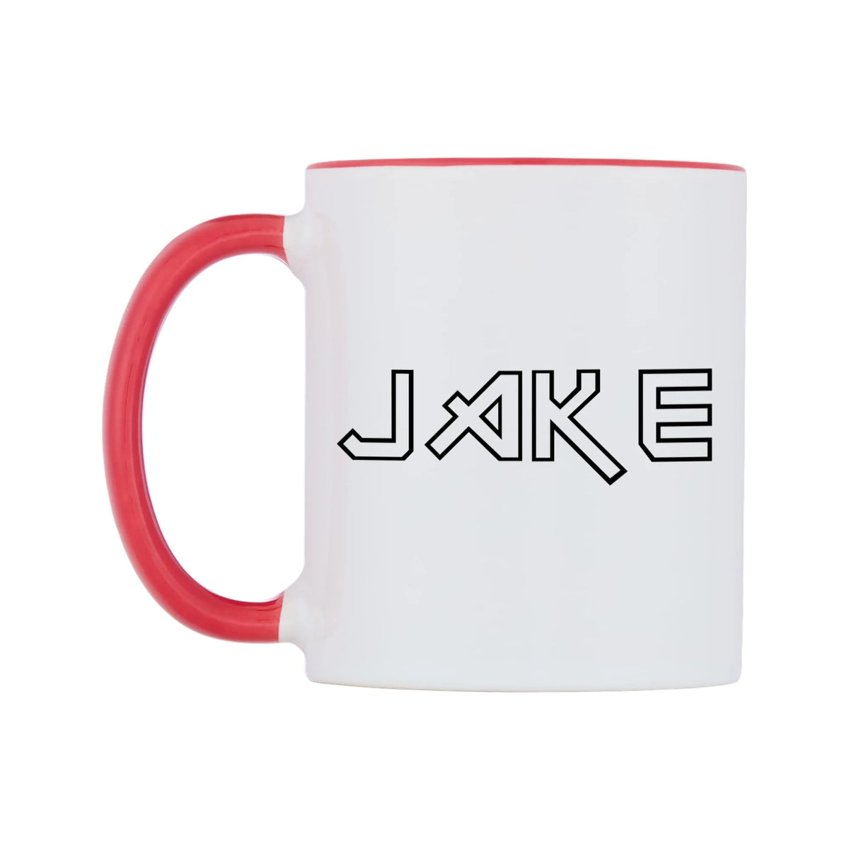 Jake - Iron Maiden Themed Mug — white 11oz gloss mug with a red inside and handle, right side, on a white background