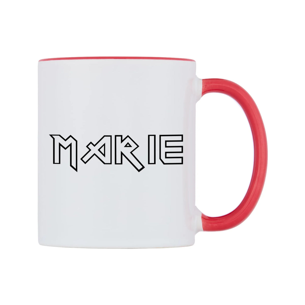 Marie - Iron Maiden Themed Mug — white 11oz gloss mug with a red inside and handle, left side, on a white background
