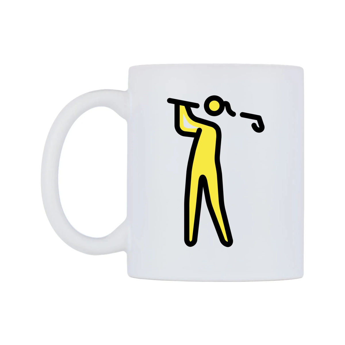 Female Golfing Emoji Mug — mug, right side, on a white background