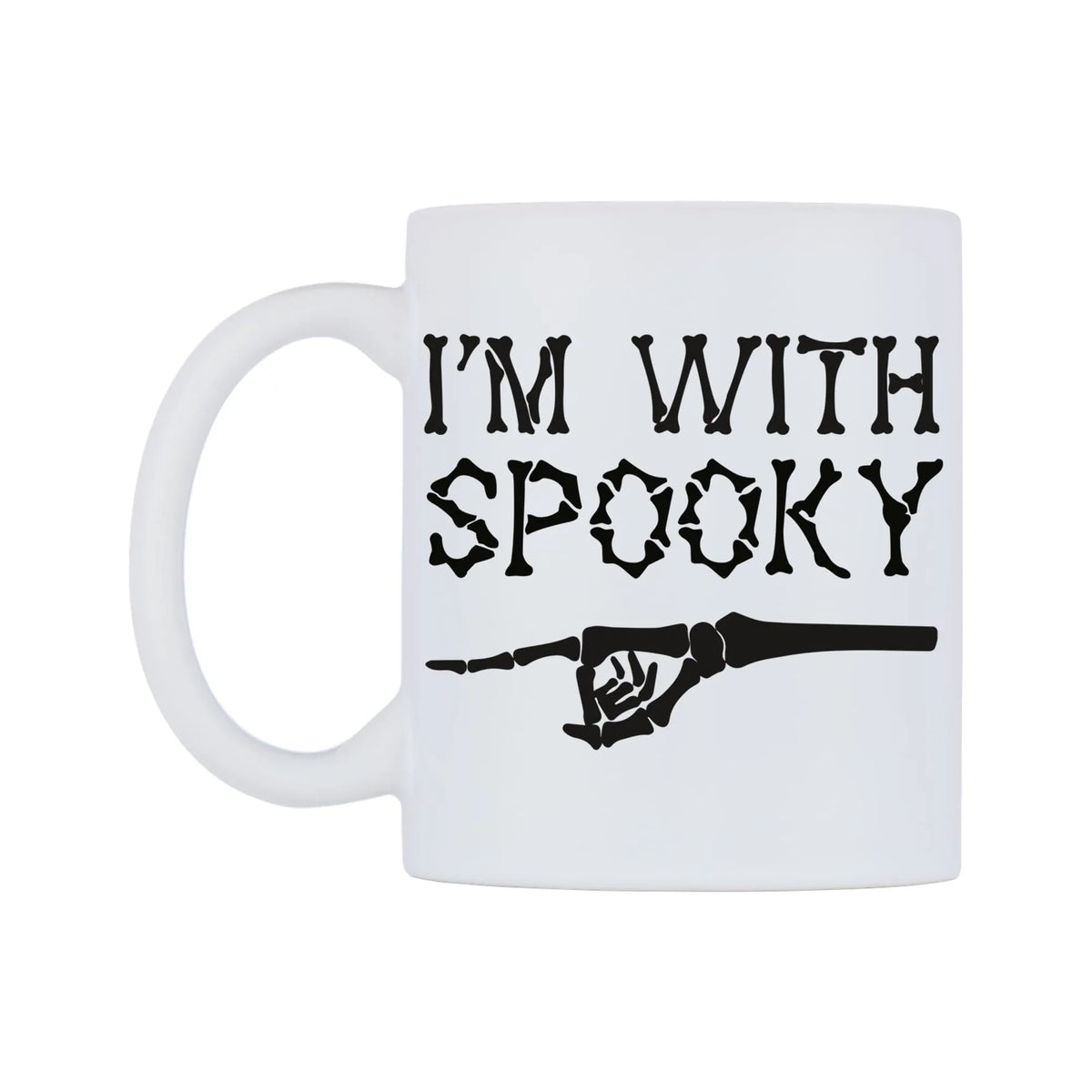 I'm With Spooky Mug — white 11oz gloss mug, right side, on a white background