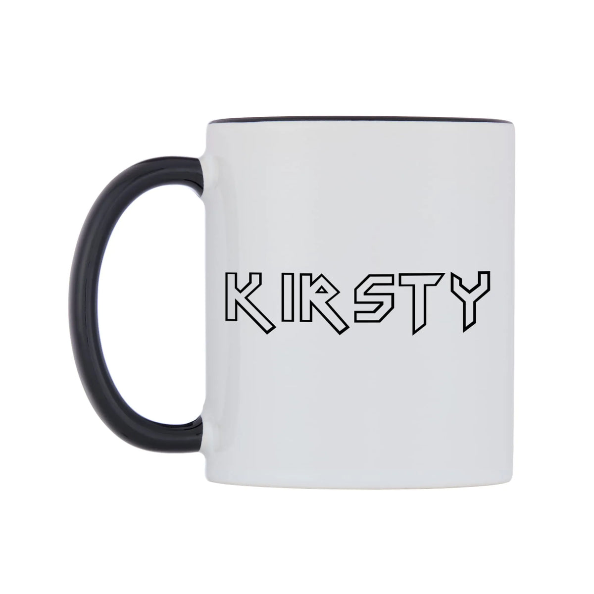 Kirsty - Iron Maiden Themed Mug — white 11oz gloss mug with a black inside and handle, right side, on a white background