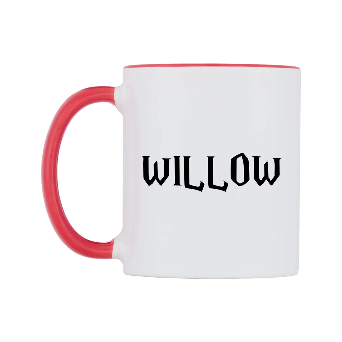 Willow - Wizard Themed Mug — white 11oz gloss mug with a red inside and handle, right side, on a white background