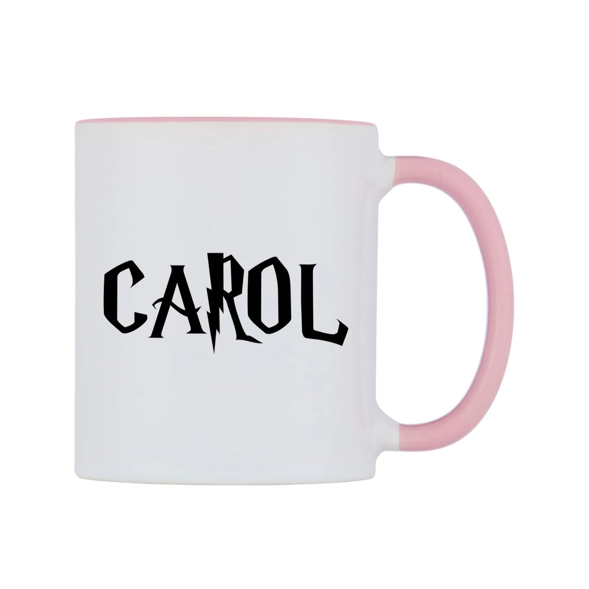 Carol - Wizard Themed Mug — white 11oz gloss mug with a pink inside and handle, left side, on a white background
