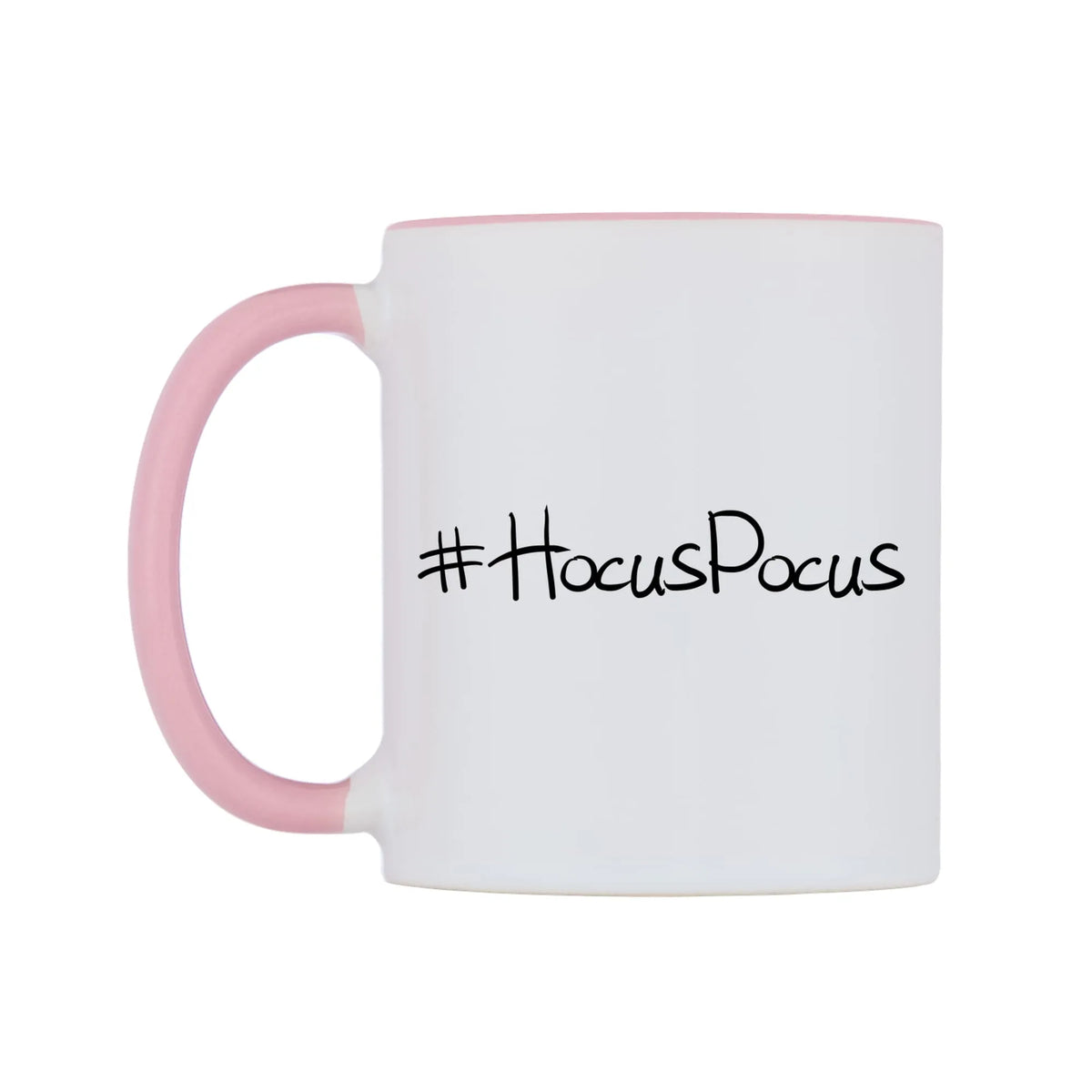 HocusPocus Mug — white 11oz gloss mug with a pink inside and handle, right side, on a white background