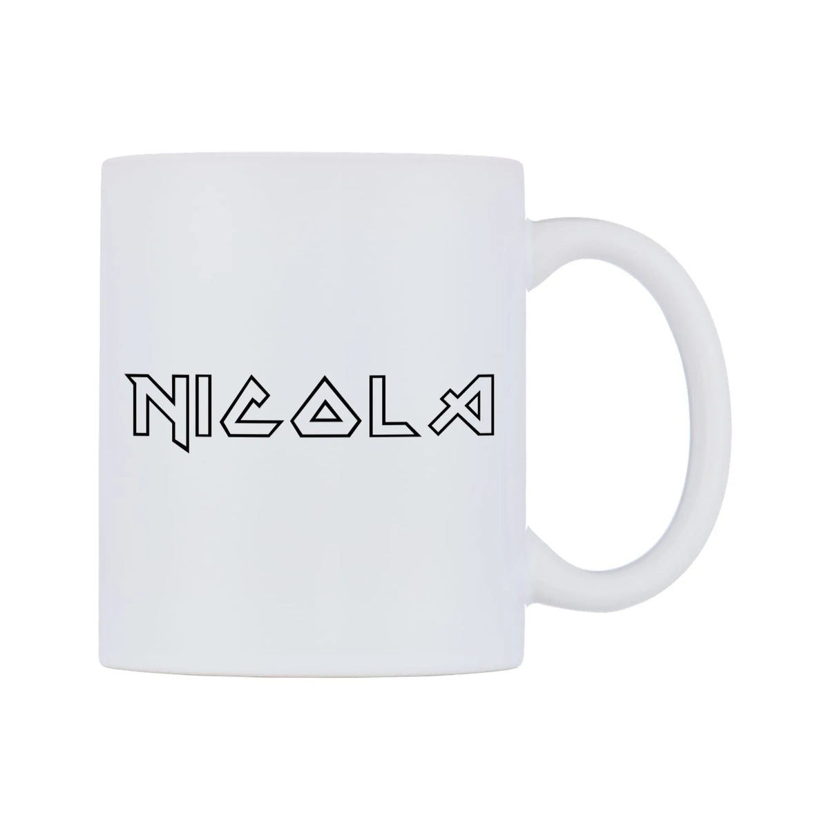 Nicola - Iron Maiden Themed Mug — white 11oz gloss mug, left side, on a white background