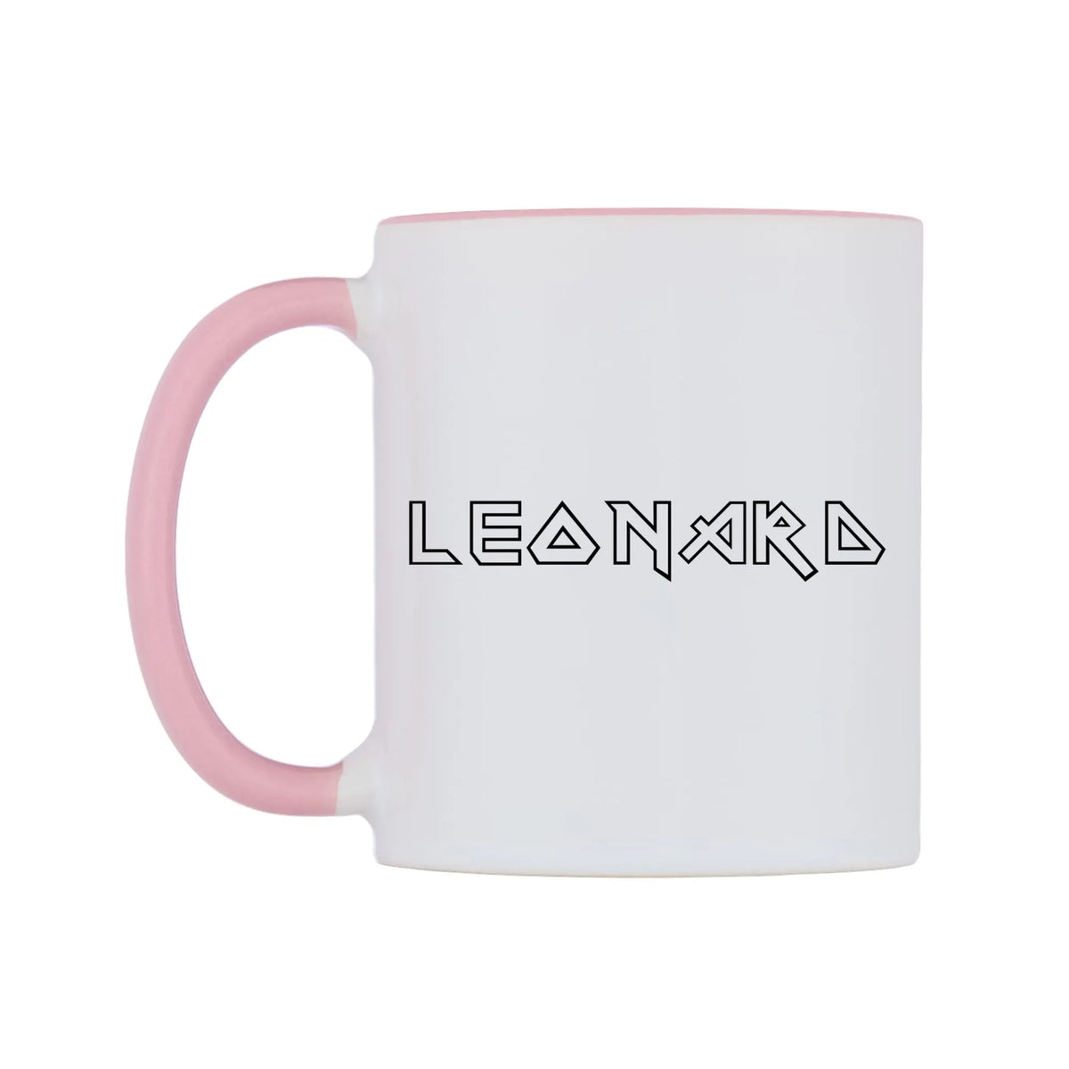 Leonard - Iron Maiden Themed Mug — white 11oz gloss mug with a pink inside and handle, right side, on a white background