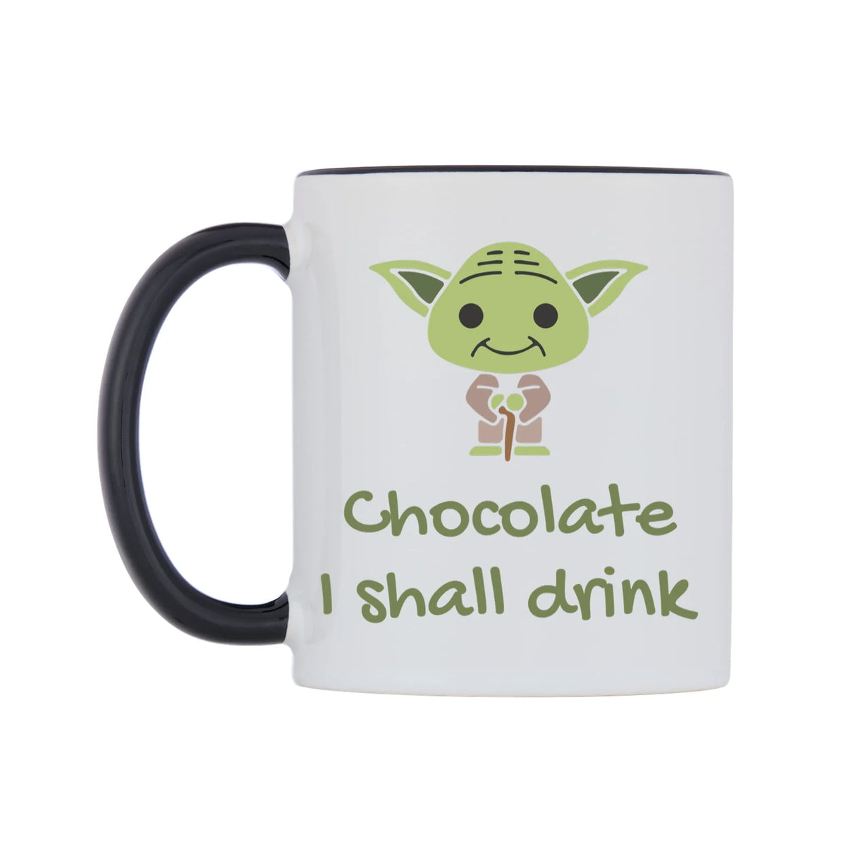 Chocolate I shall drink Mug — white 11oz gloss mug with a black inside and handle, right side, on a white background