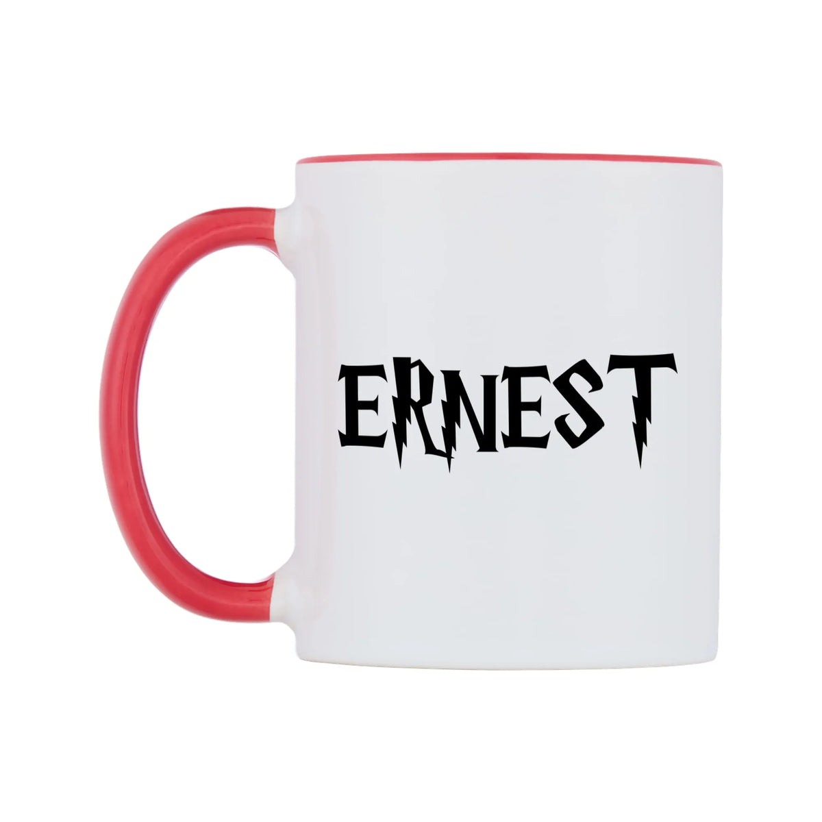 Ernest - Wizard Themed Mug — white 11oz gloss mug with a red inside and handle, right side, on a white background