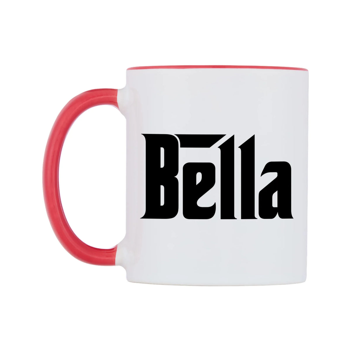 Bella - Godfather Themed Mug — white 11oz gloss mug with a red inside and handle, right side, on a white background