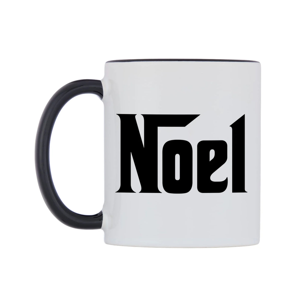 Noel - Godfather Themed Mug — white 11oz gloss mug with a black inside and handle, right side, on a white background