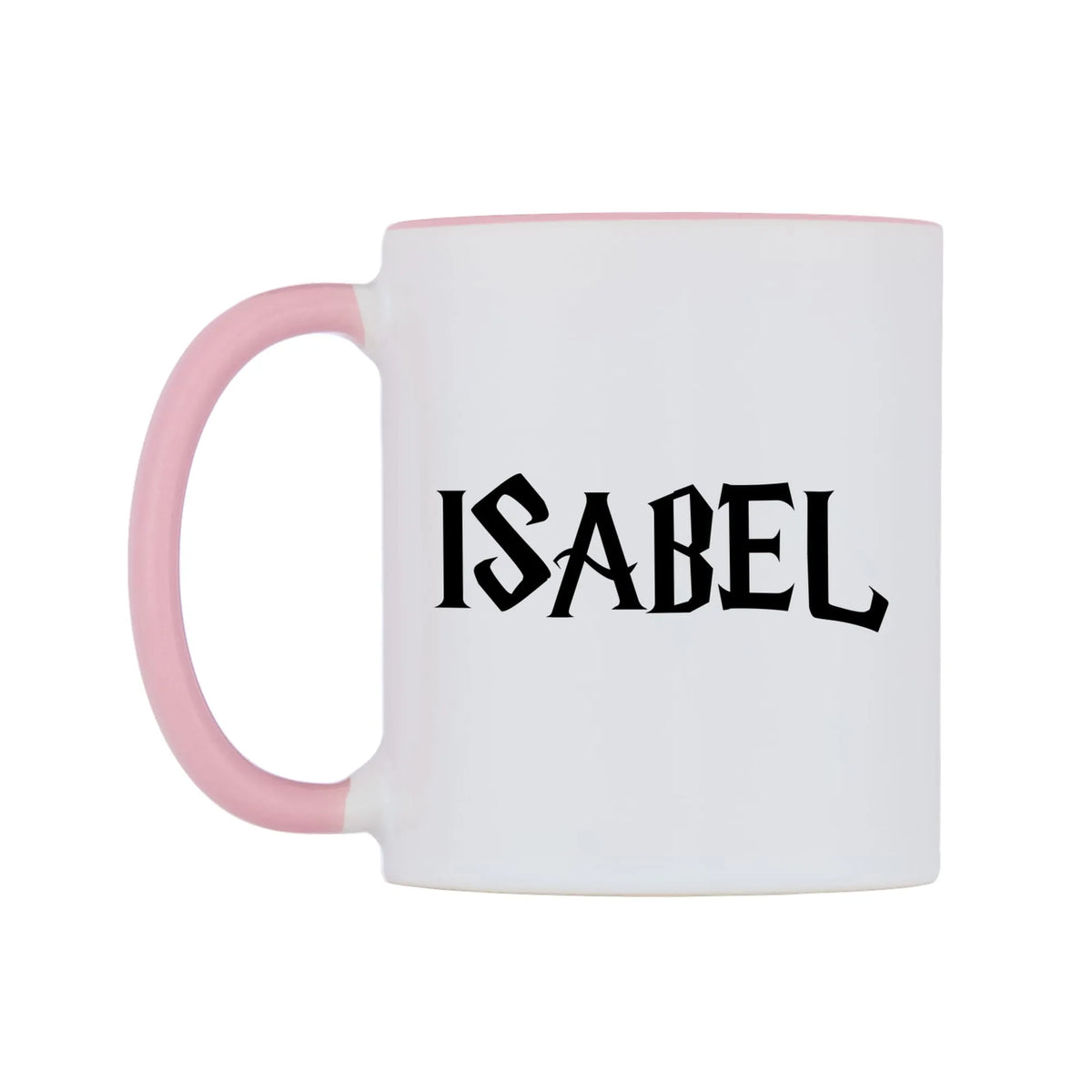 Isabel - Wizard Themed Mug — white 11oz gloss mug with a pink inside and handle, right side, on a white background