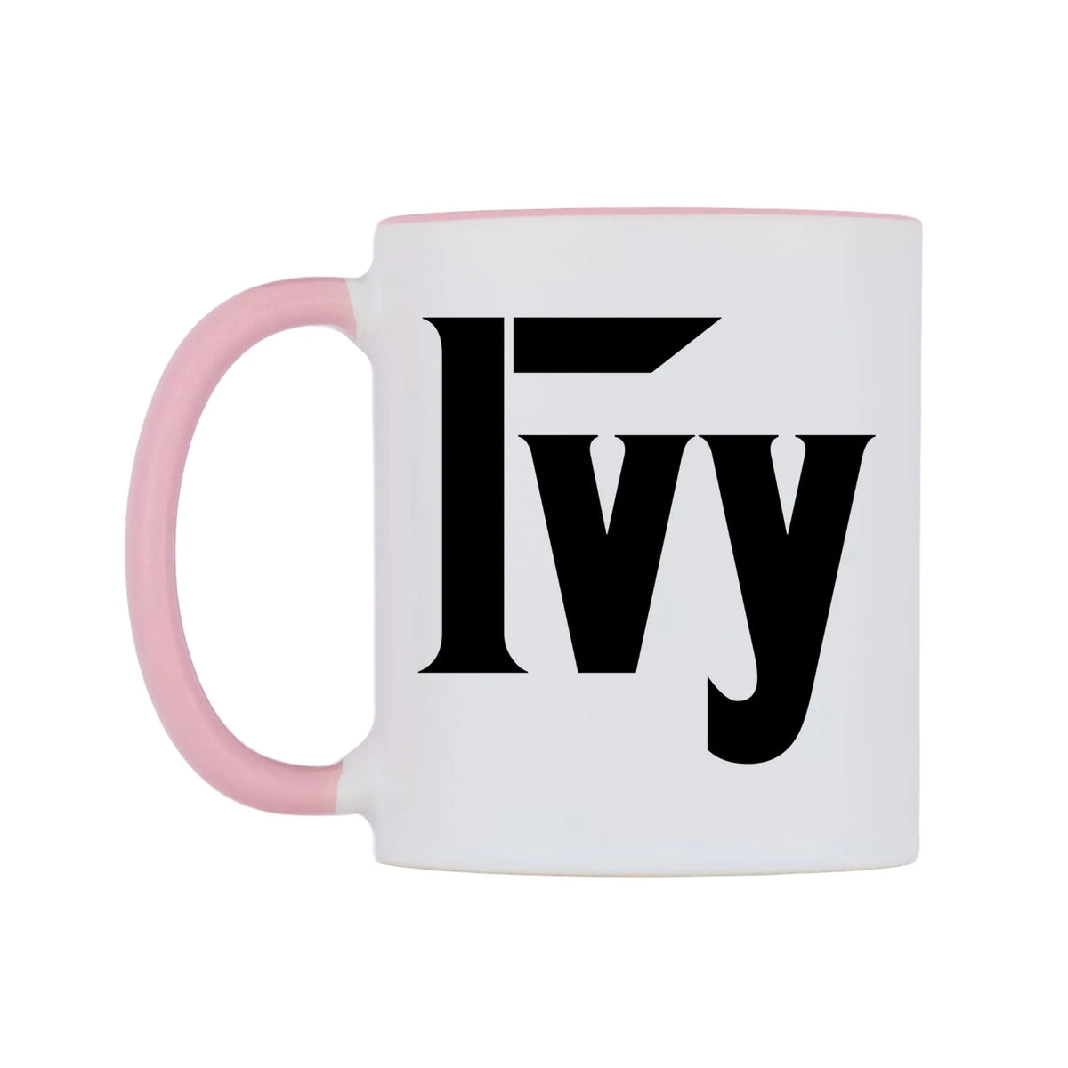 Ivy - Godfather Themed Mug — white 11oz gloss mug with a pink inside and handle, right side, on a white background