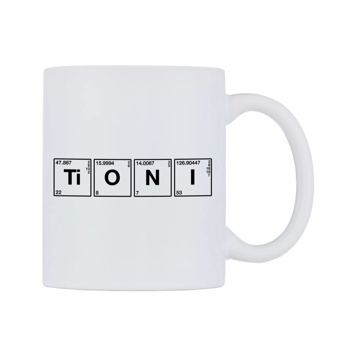 Toni - Chemistry Themed Mug — mug, left side, on a white background