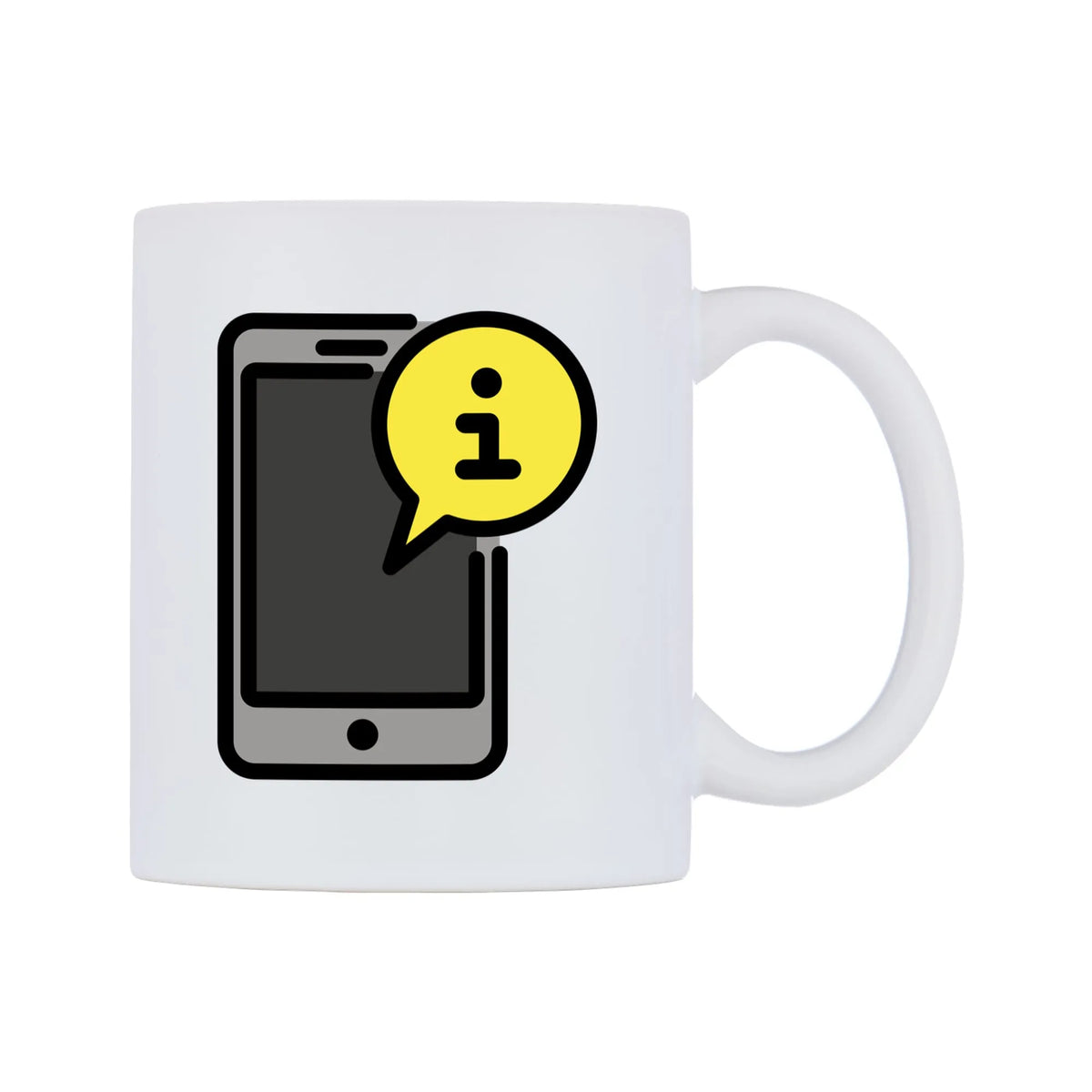 Mobile Info Emoji Mug — mug, left side, on a white background