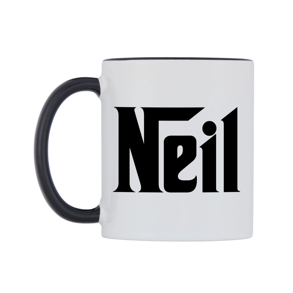 Neil - Godfather Themed Mug — white 11oz gloss mug with a black inside and handle, right side, on a white background
