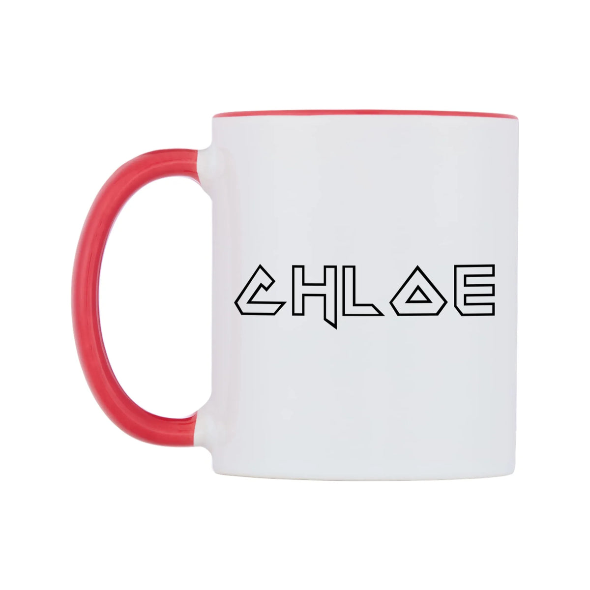 Chloe - Iron Maiden Themed Mug — white 11oz gloss mug with a red inside and handle, right side, on a white background