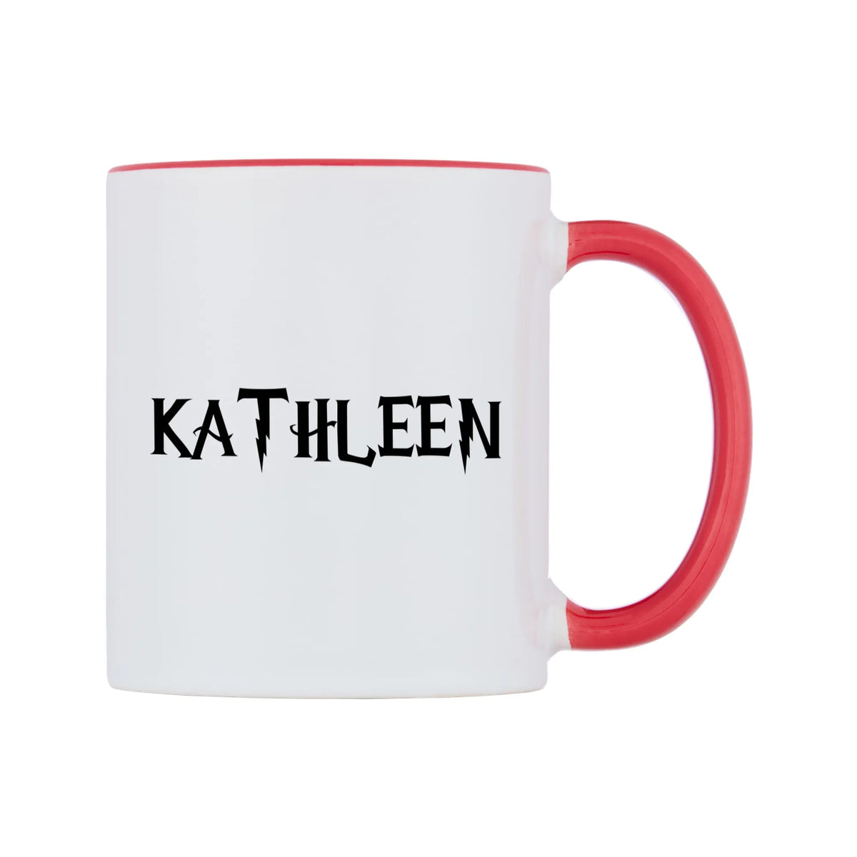Kathleen - Wizard Themed Mug — white 11oz gloss mug with a red inside and handle, left side, on a white background