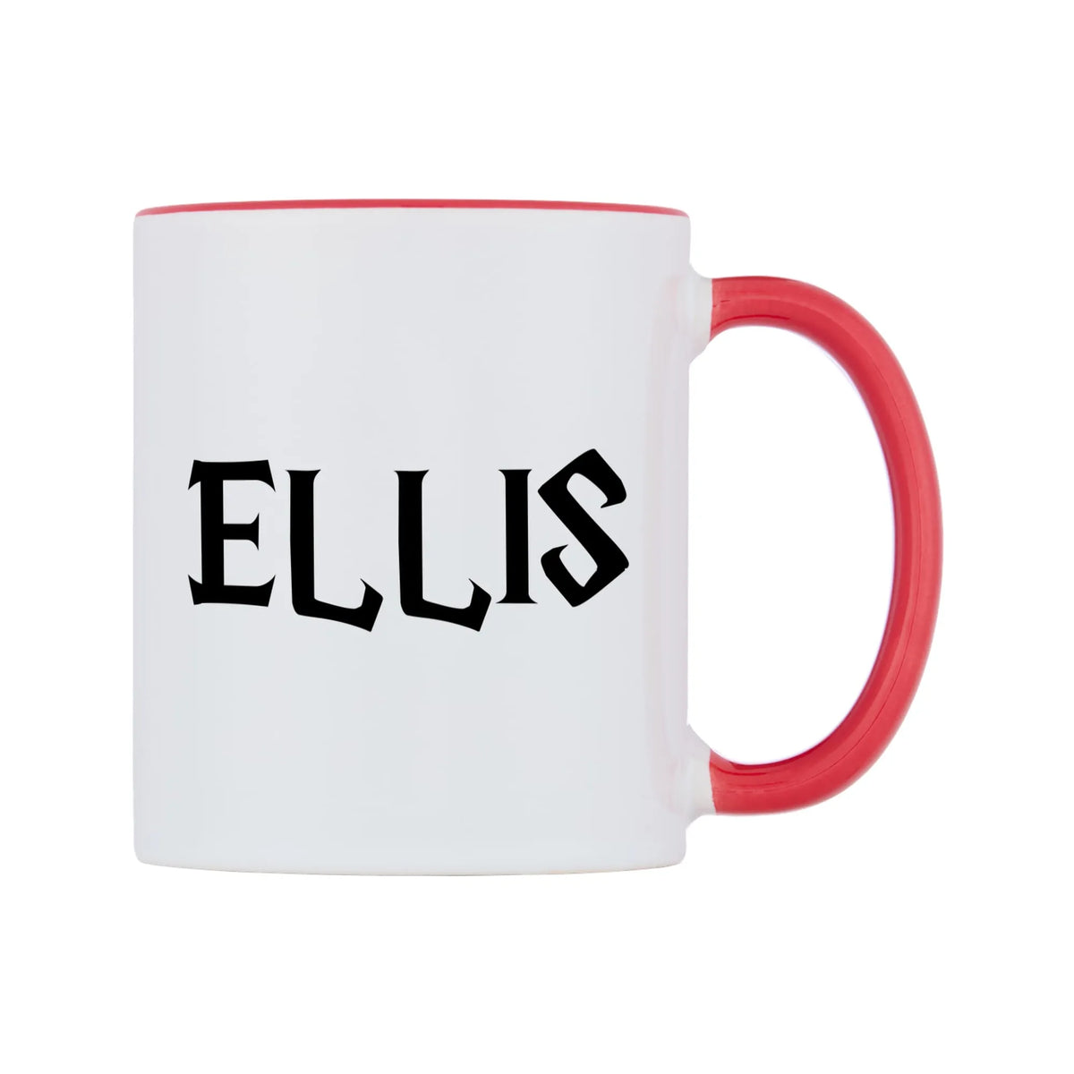 Ellis - Wizard Themed Mug — white 11oz gloss mug with a red inside and handle, left side, on a white background