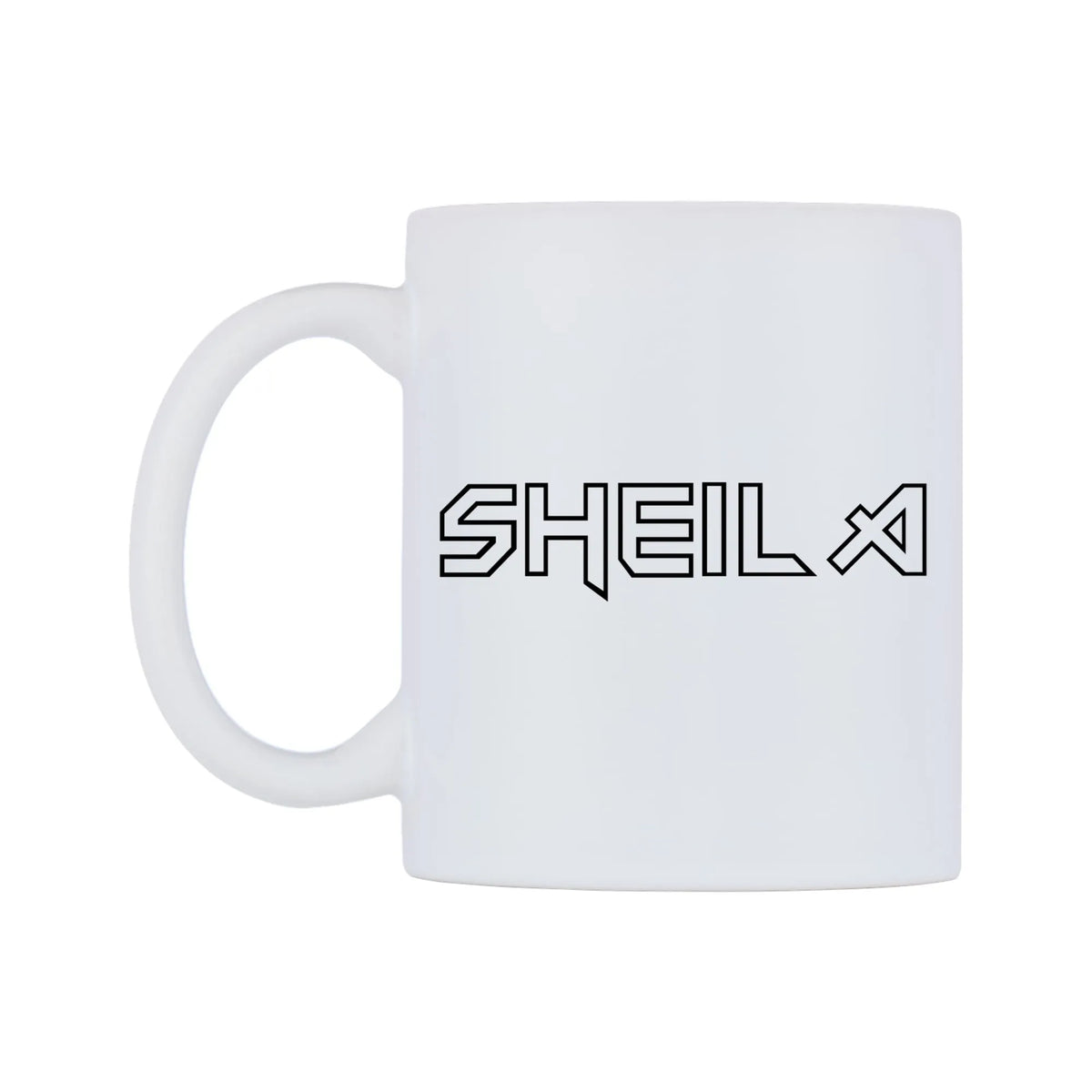 Sheila - Iron Maiden Themed Mug — white 11oz gloss mug, right side, on a white background